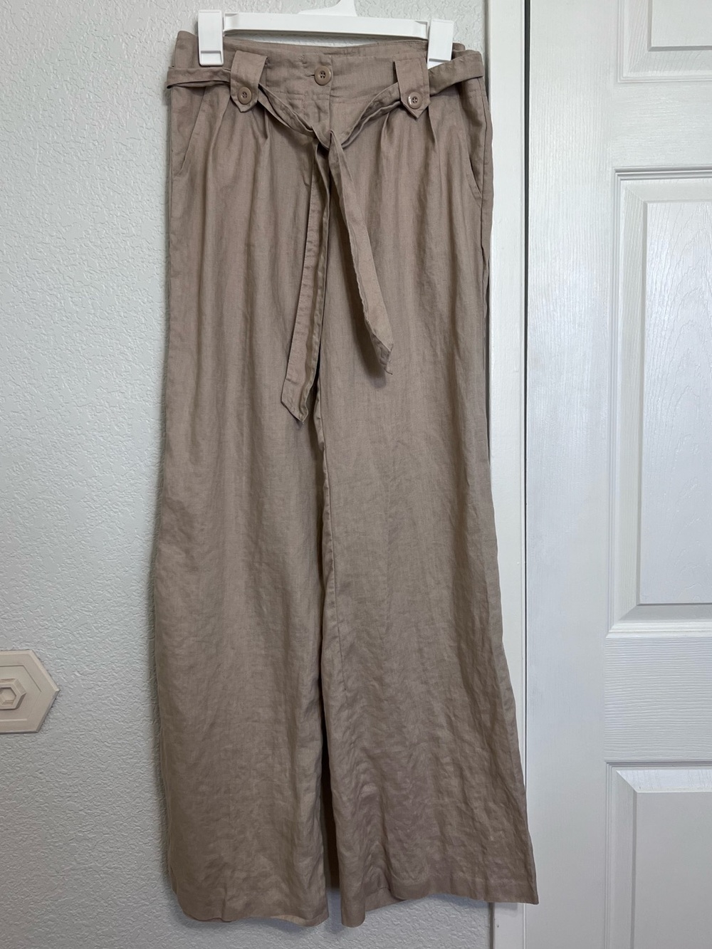 Forever 21- Twenty One Taupe Linen Wide-Leg Tie-Waist Pants